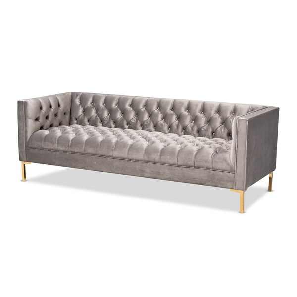 Baxton Studio Zanetta Gray Velvet Upholstered Gold Finished Sofa 153-9689 - main